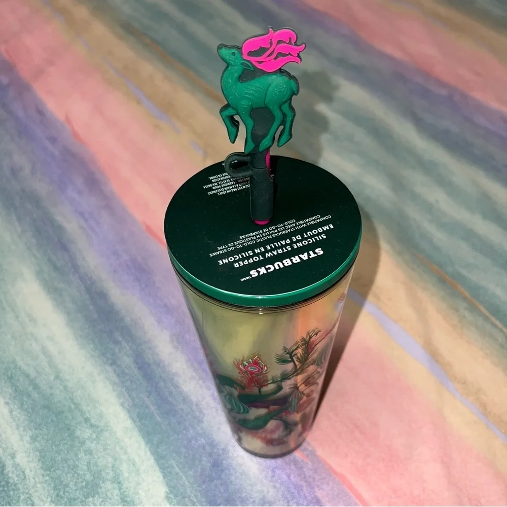 Starbucks 2024 Holiday Cold Cup Venti Tumbler with Reindeer Straw Topper